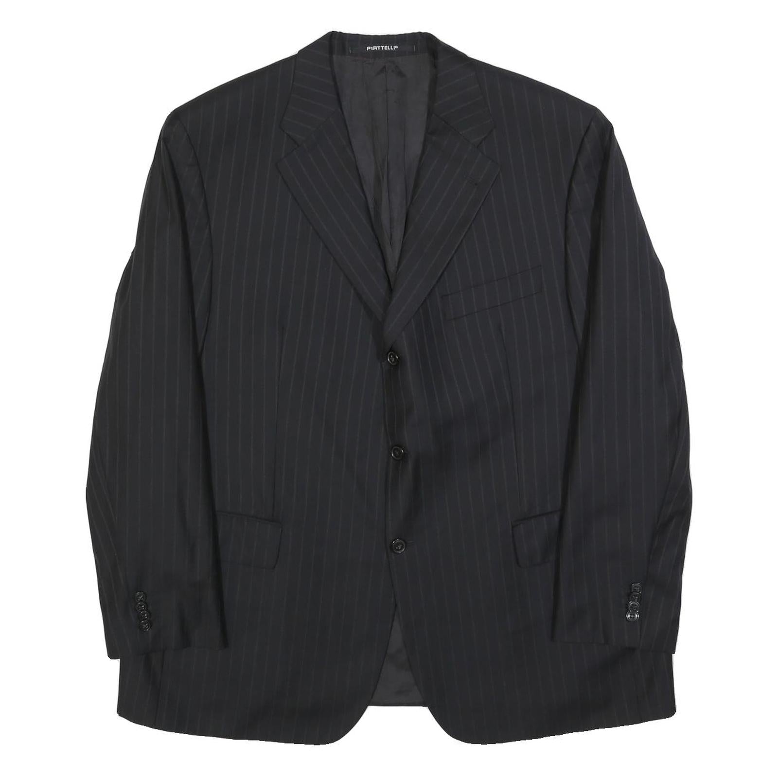 PIATTELLI Mens Black XL Wool Pinstripe Blazer Jacket Button Closure