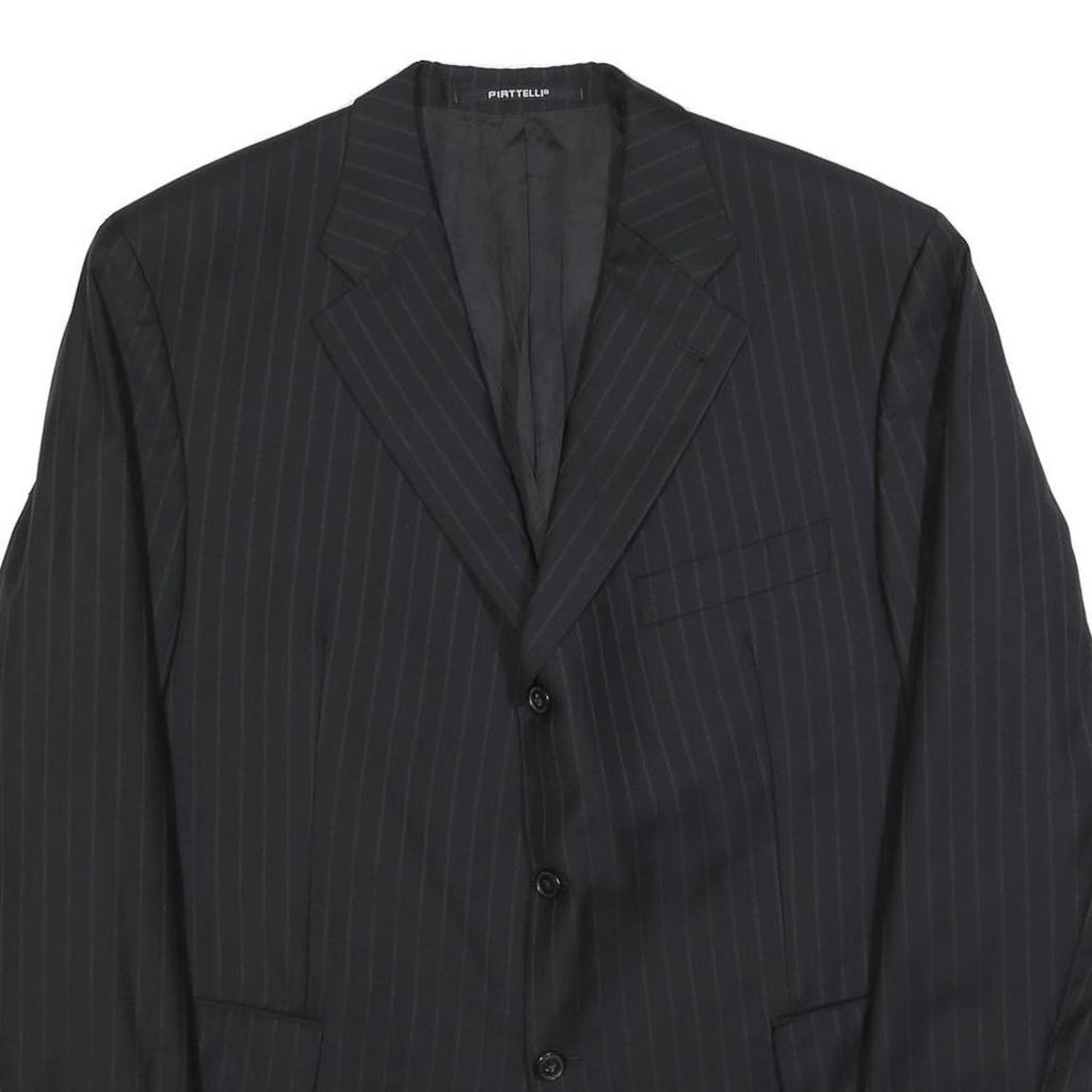 PIATTELLI Mens Black XL Wool Pinstripe Blazer Jacket Button Closure