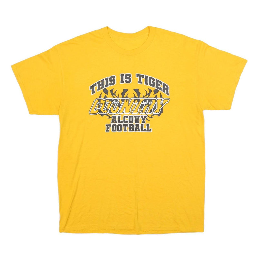 Mens Yellow Graphic T-Shirt L Short Sleeve Crew Neck Tiger Football Country