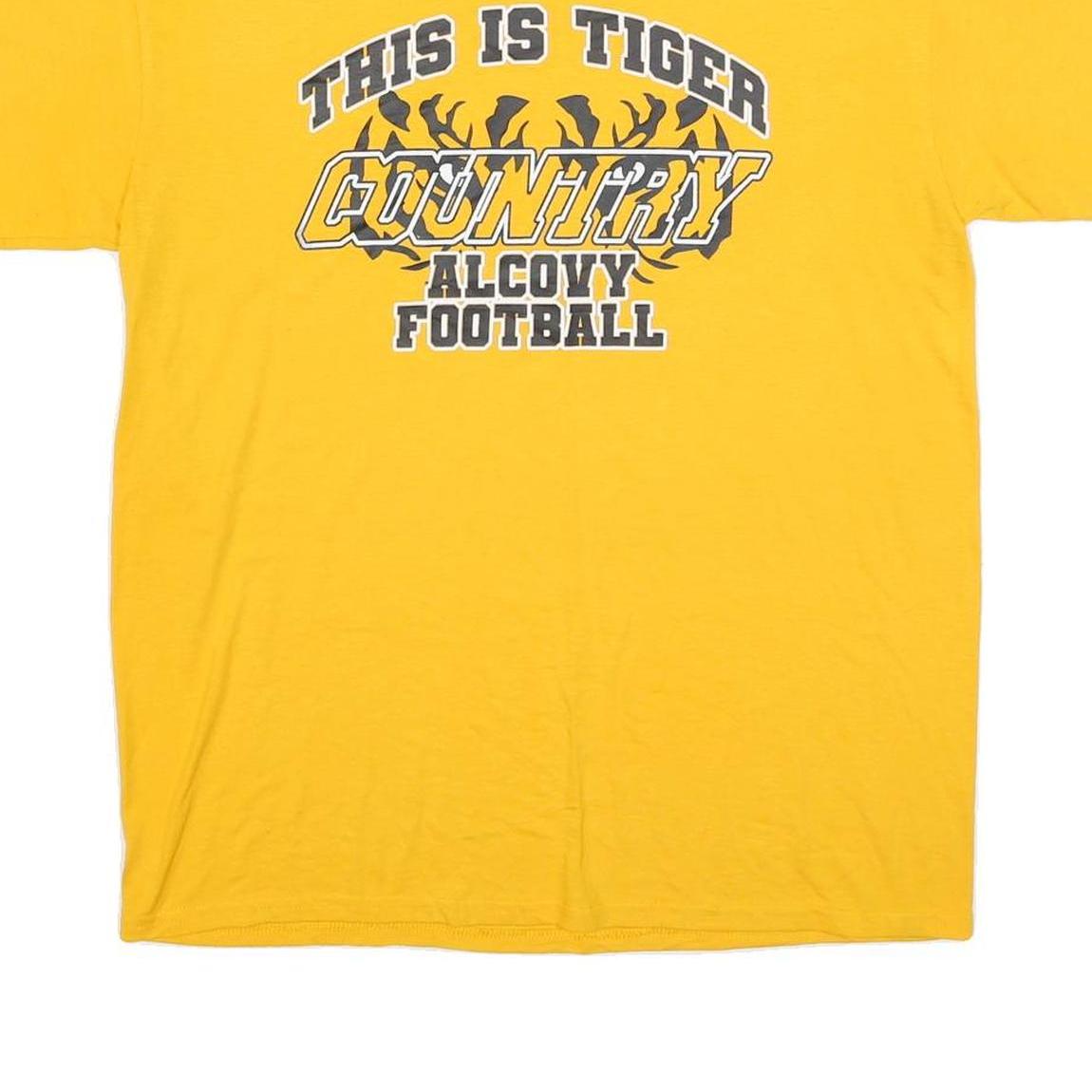 Mens Yellow Graphic T-Shirt L Short Sleeve Crew Neck Tiger Football Country
