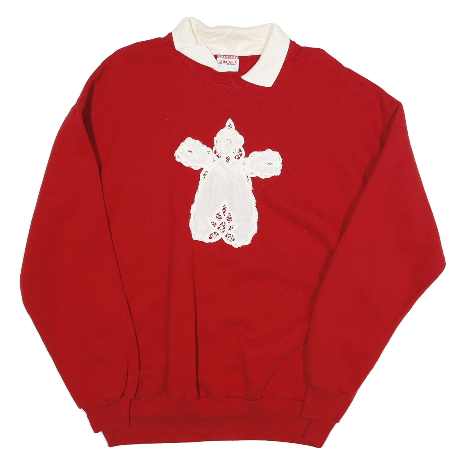 SUN BELT Mens Red & White Angel Applique Crew Neck XL Sweatshirt Cotton Blend