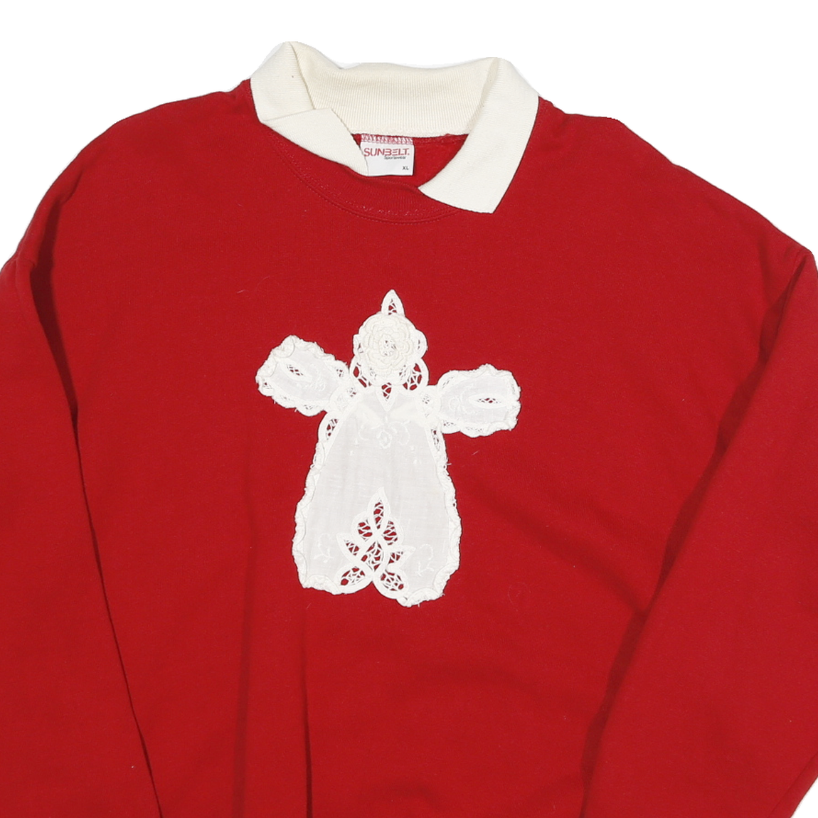 SUN BELT Mens Red & White Angel Applique Crew Neck XL Sweatshirt Cotton Blend