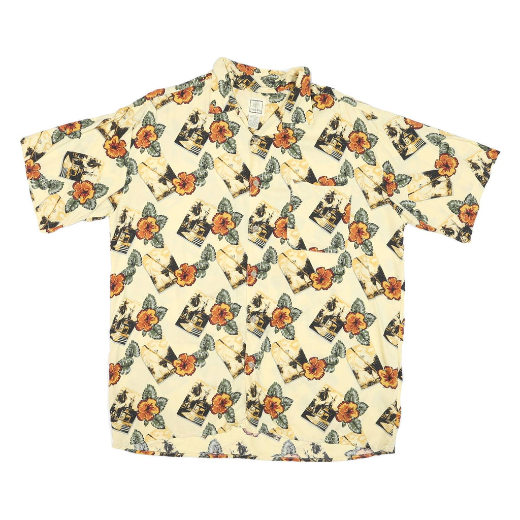 MORRO BAY Mens Cream Hawaiian Shirt L Floral Print Casual Viscose
