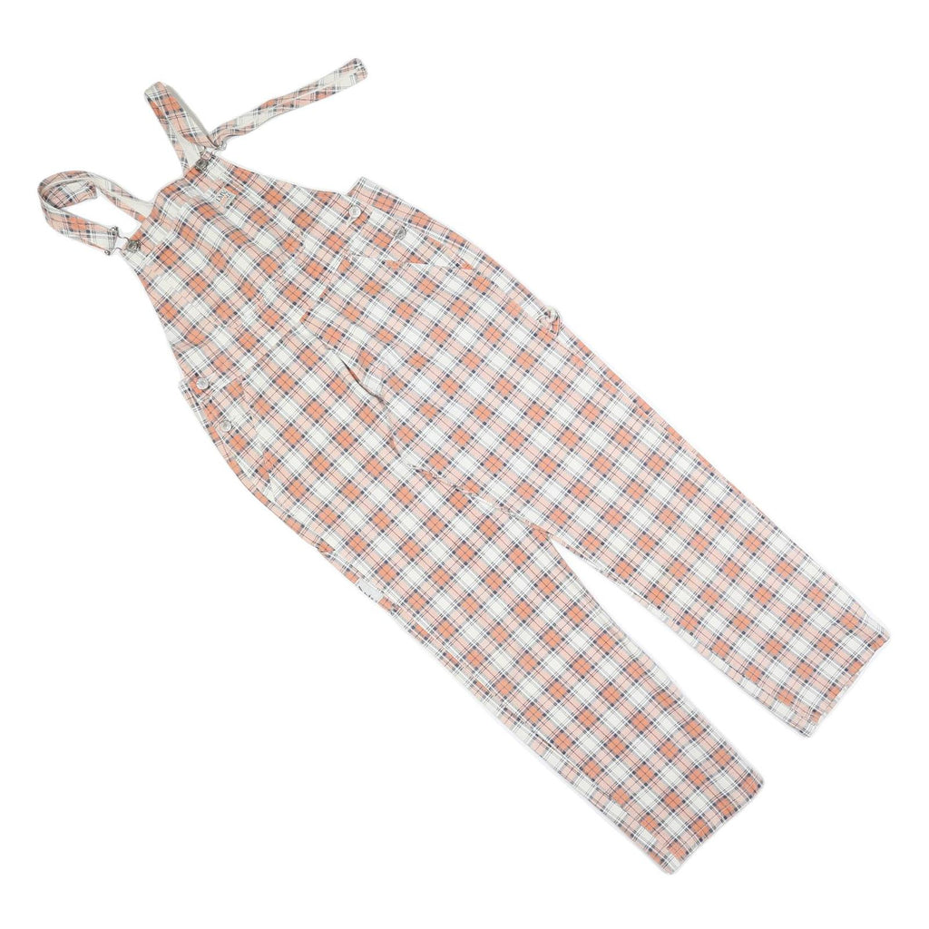 LMV Womens Cream & Orange Check Cotton Blend Dungarees Slim S W30 L30