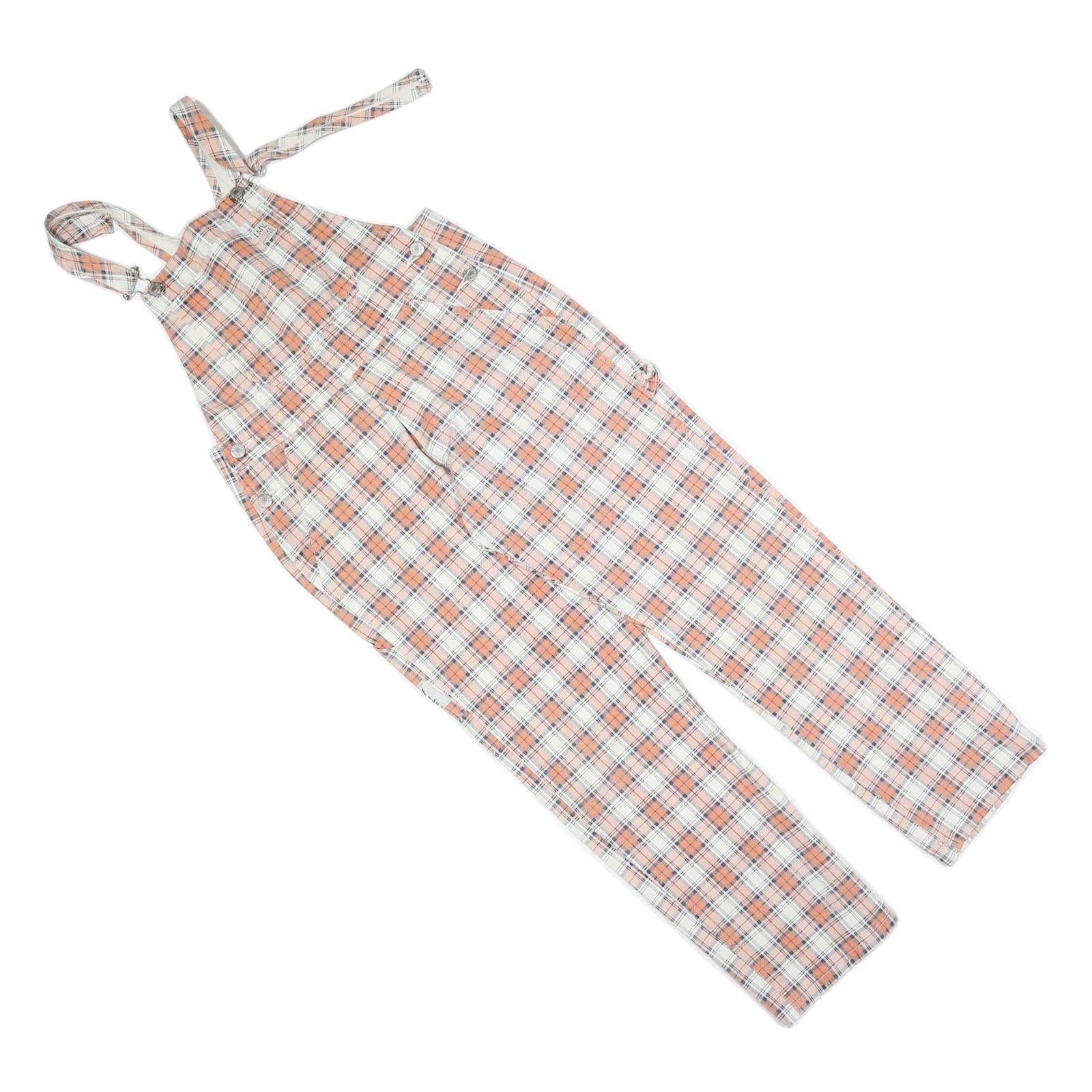 LMV Womens Cream & Orange Check Cotton Blend Dungarees Slim S W30 L30