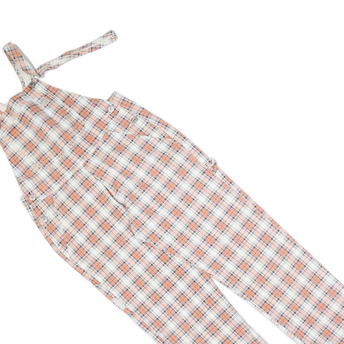 LMV Womens Cream & Orange Check Cotton Blend Dungarees Slim S W30 L30