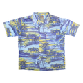 PINEAPPLE CONNECTION Mens Blue & Yellow Tropical Print Shirt L Short Sleeve