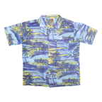 PINEAPPLE CONNECTION Mens Blue & Yellow Tropical Print Shirt L Short Sleeve