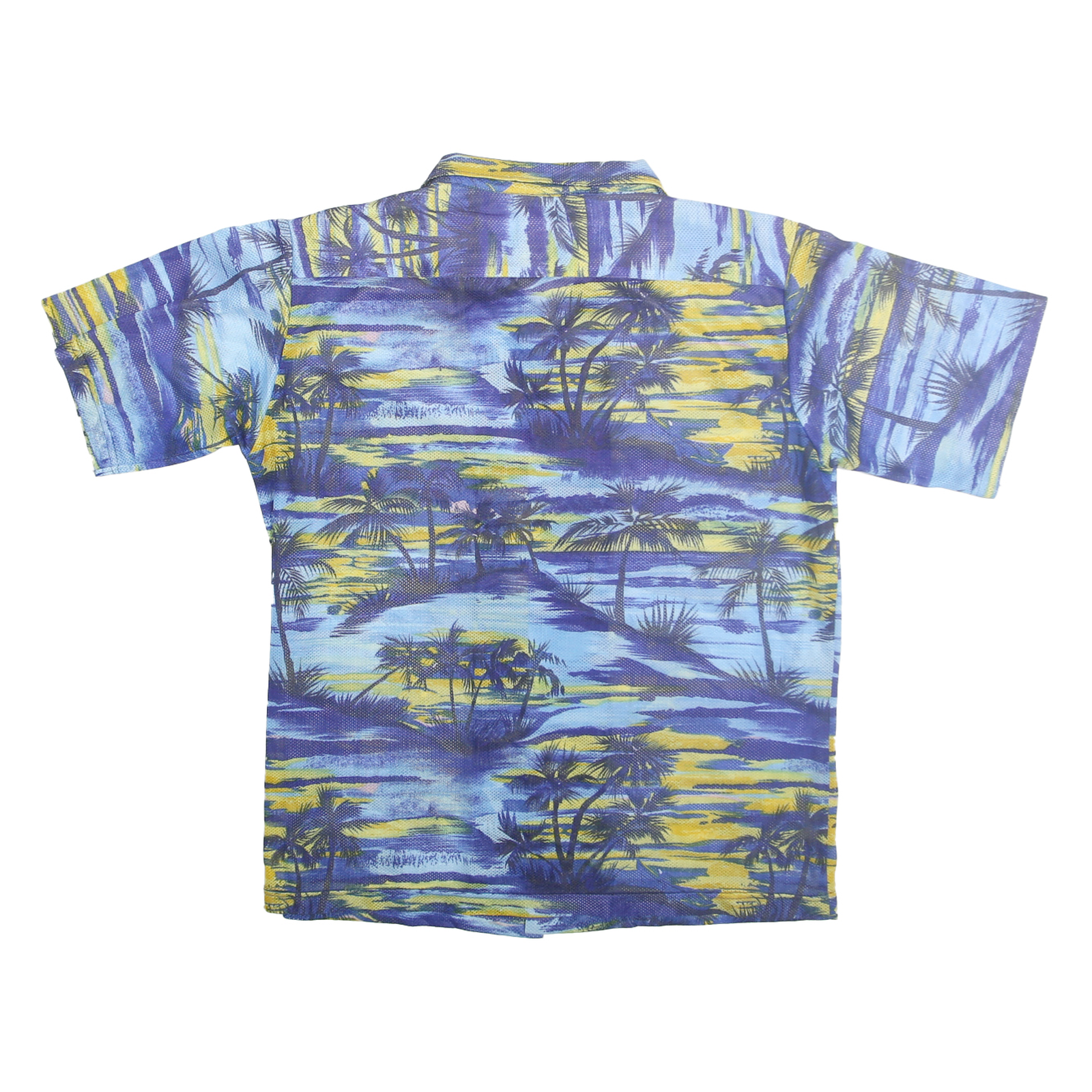 PINEAPPLE CONNECTION Mens Blue & Yellow Tropical Print Shirt L Short Sleeve