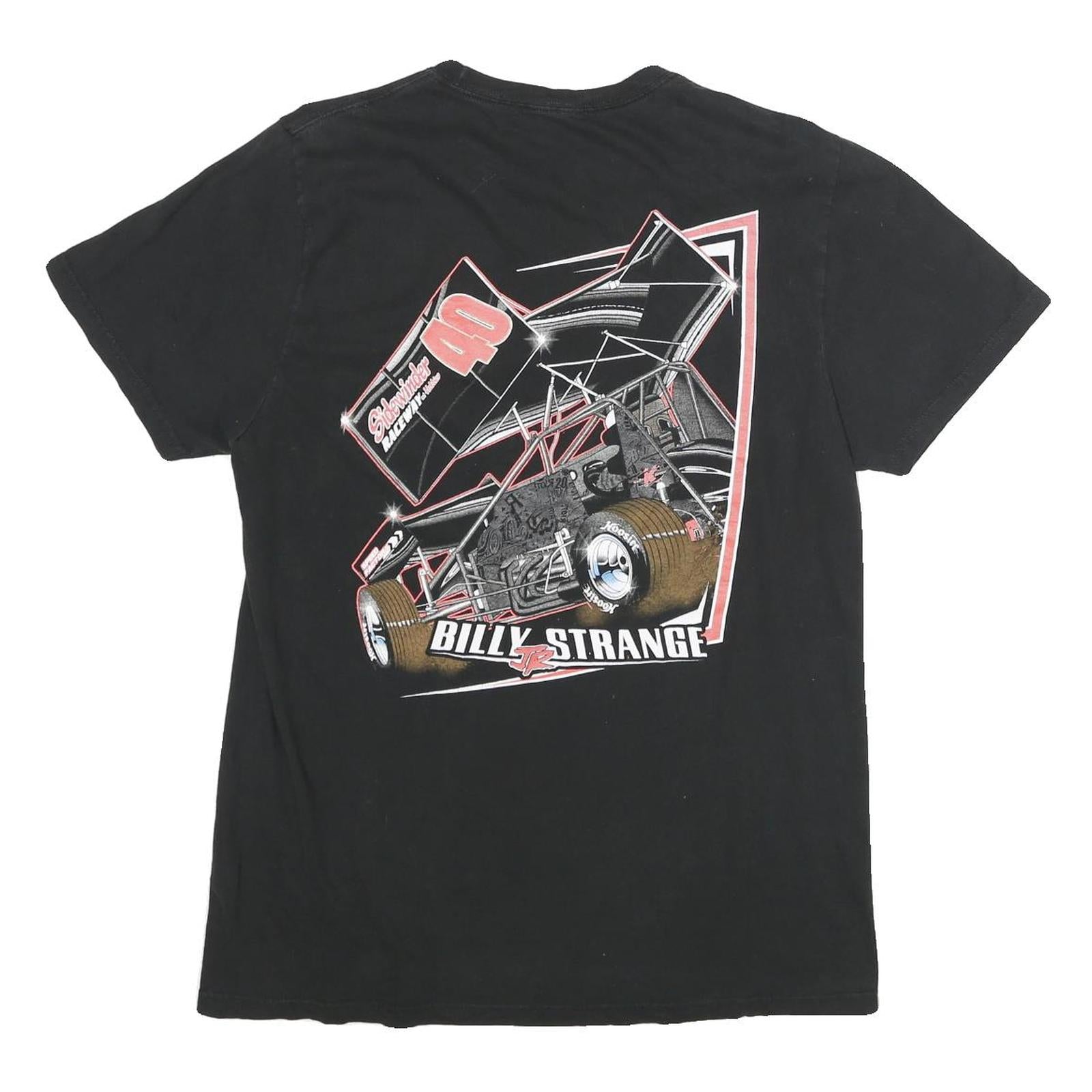 Mens Black Billy Strange 40 Graphic T-Shirt S Short Sleeve Crew Neck Racing