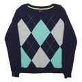 APT. 9 Womens Navy Blue Aqua Grey Patterned Crew Neck Basic Knit M Jumper