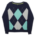 APT. 9 Womens Navy Blue Aqua Grey Patterned Crew Neck Basic Knit M Jumper