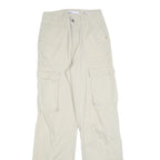 BERSHKA Womens Cotton Blend Relaxed Cargo Trousers Beige W25 L32 Casual Utility