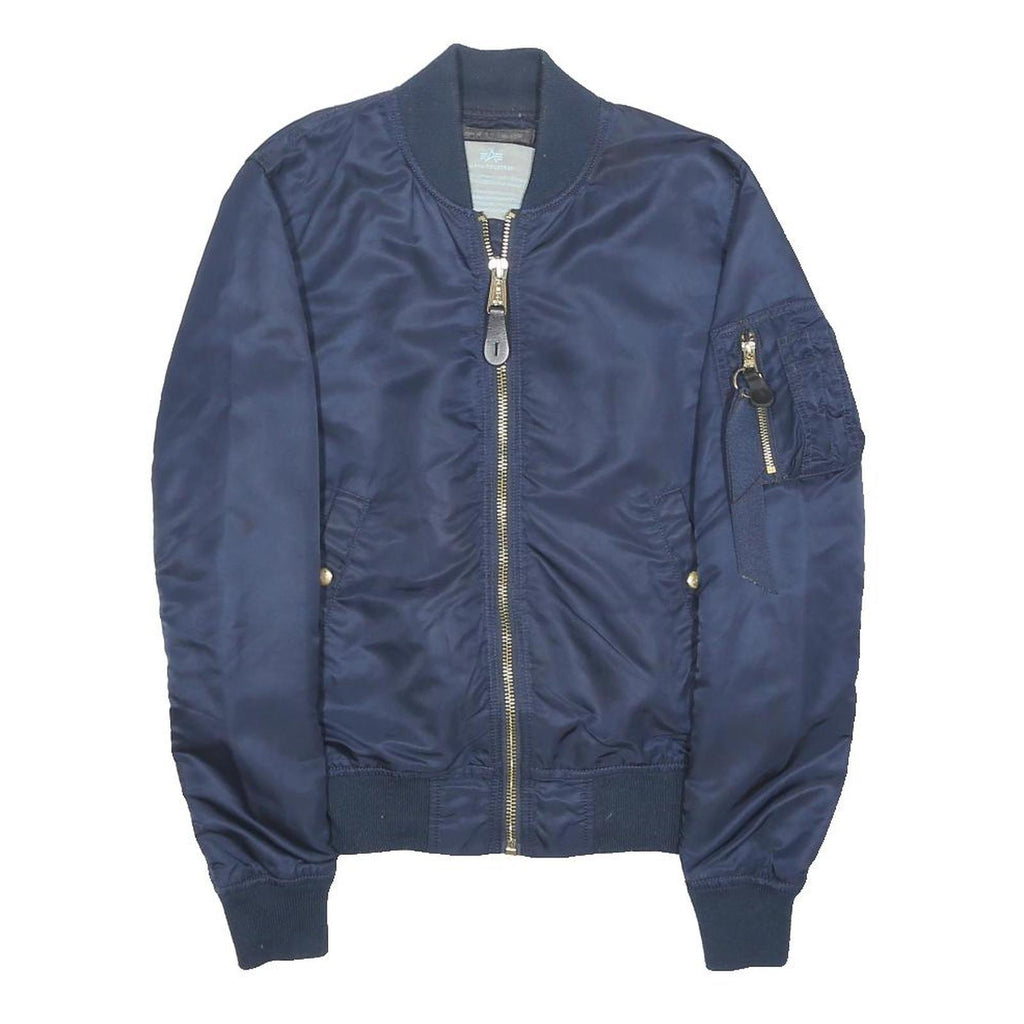 ALPHA INDUSTRIES Mens Navy Bomber Jacket S Nylon Plain Zip Sleeve Pocket