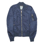 ALPHA INDUSTRIES Mens Navy Bomber Jacket S Nylon Plain Zip Sleeve Pocket