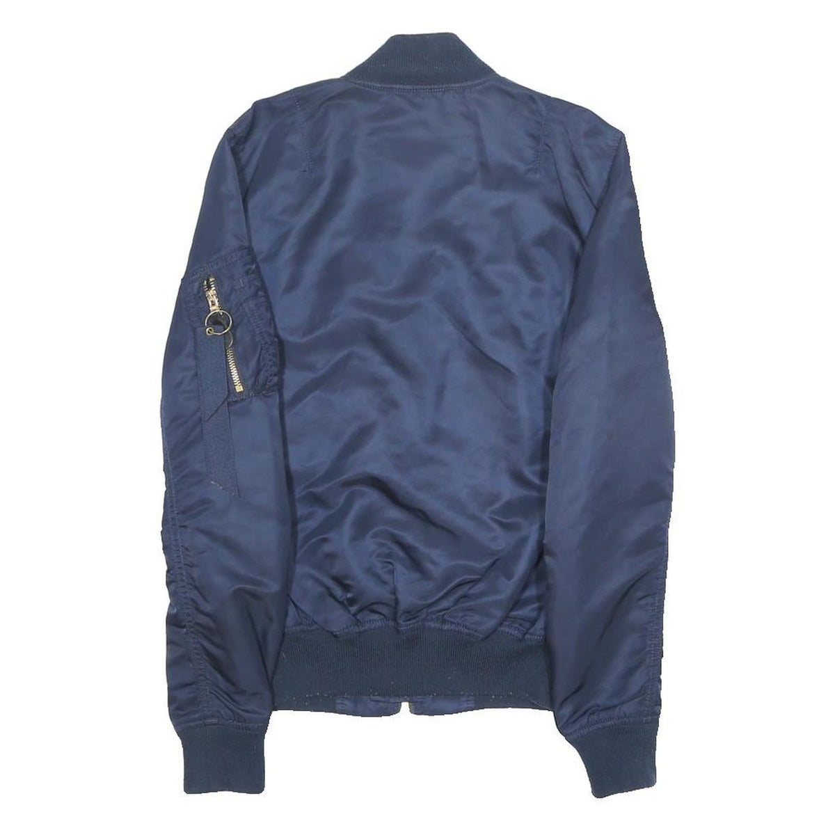 ALPHA INDUSTRIES Mens Navy Bomber Jacket S Nylon Plain Zip Sleeve Pocket