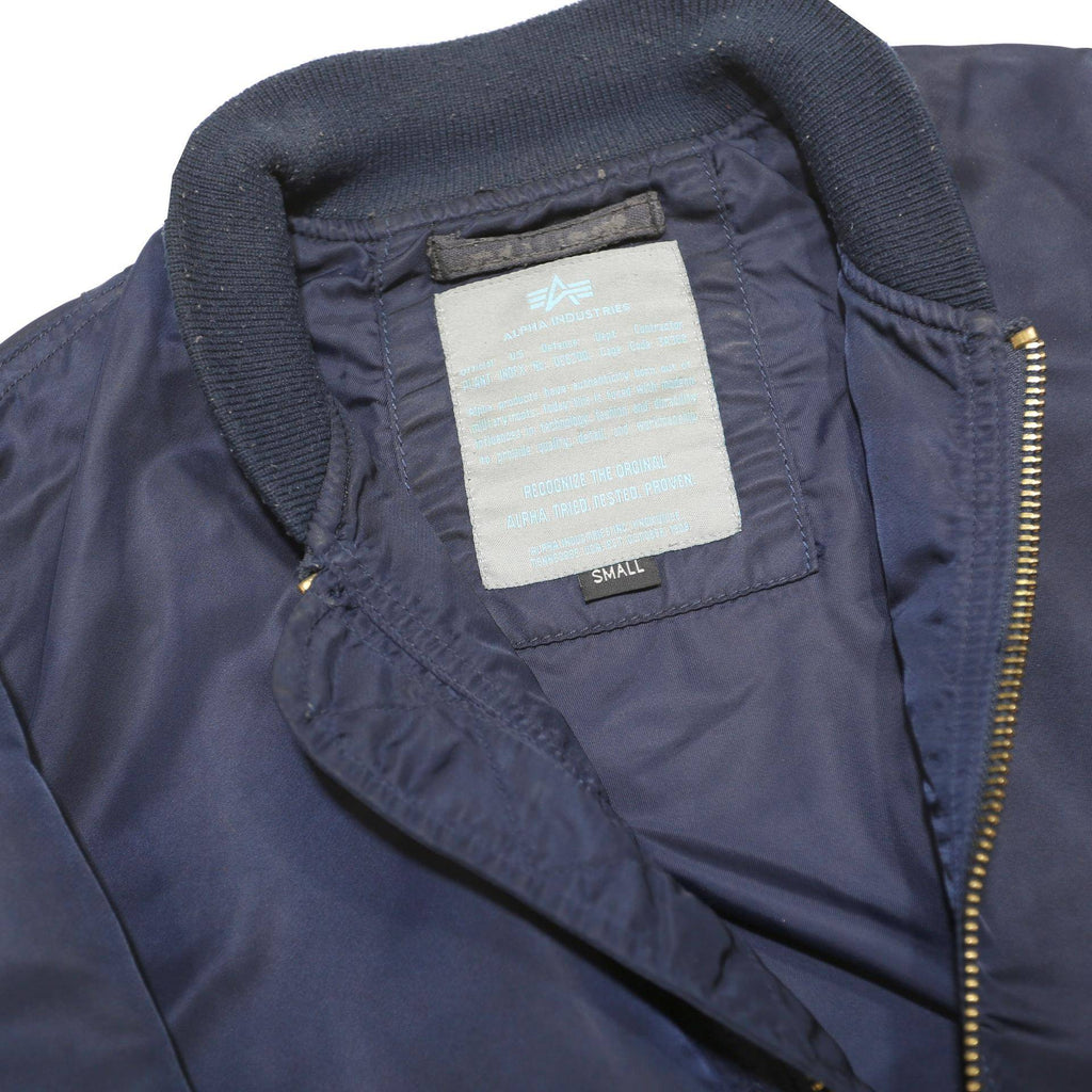 ALPHA INDUSTRIES Mens Navy Bomber Jacket S Nylon Plain Zip Sleeve Pocket