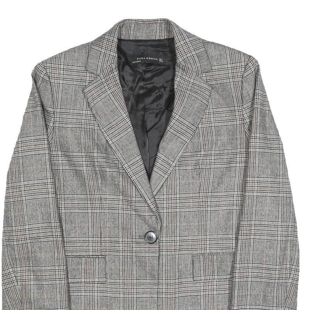 ZARA BASIC Womens Grey Check Blazer Jacket S Woven Classic Button Closure