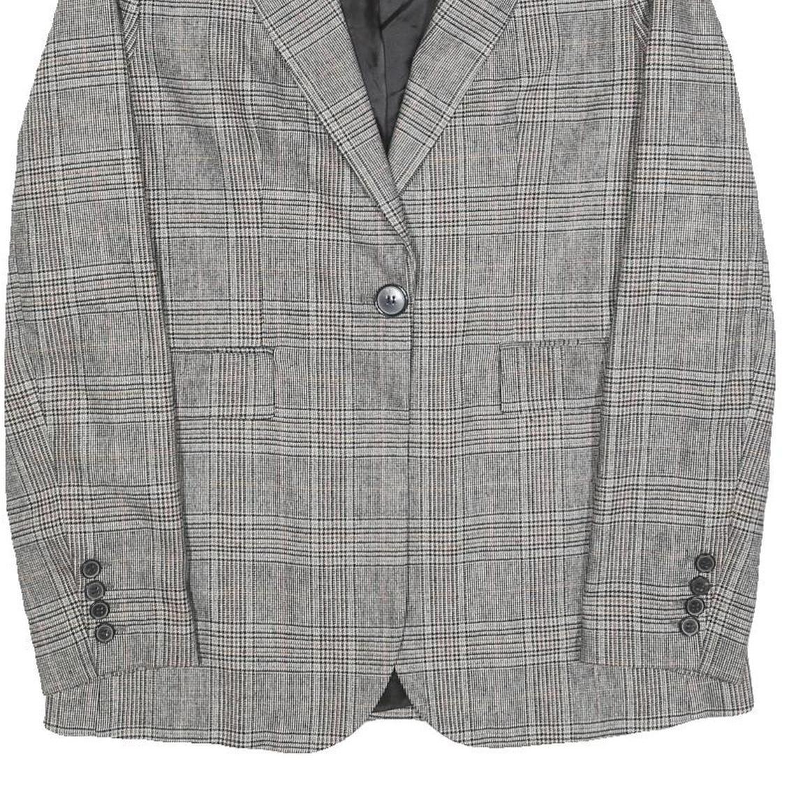 ZARA BASIC Womens Grey Check Blazer Jacket S Woven Classic Button Closure