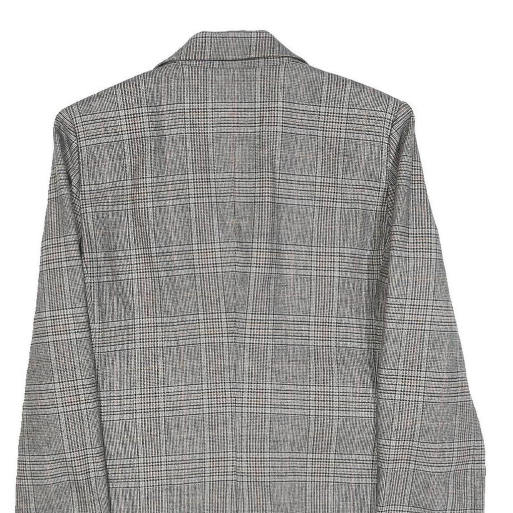 ZARA BASIC Womens Grey Check Blazer Jacket S Woven Classic Button Closure
