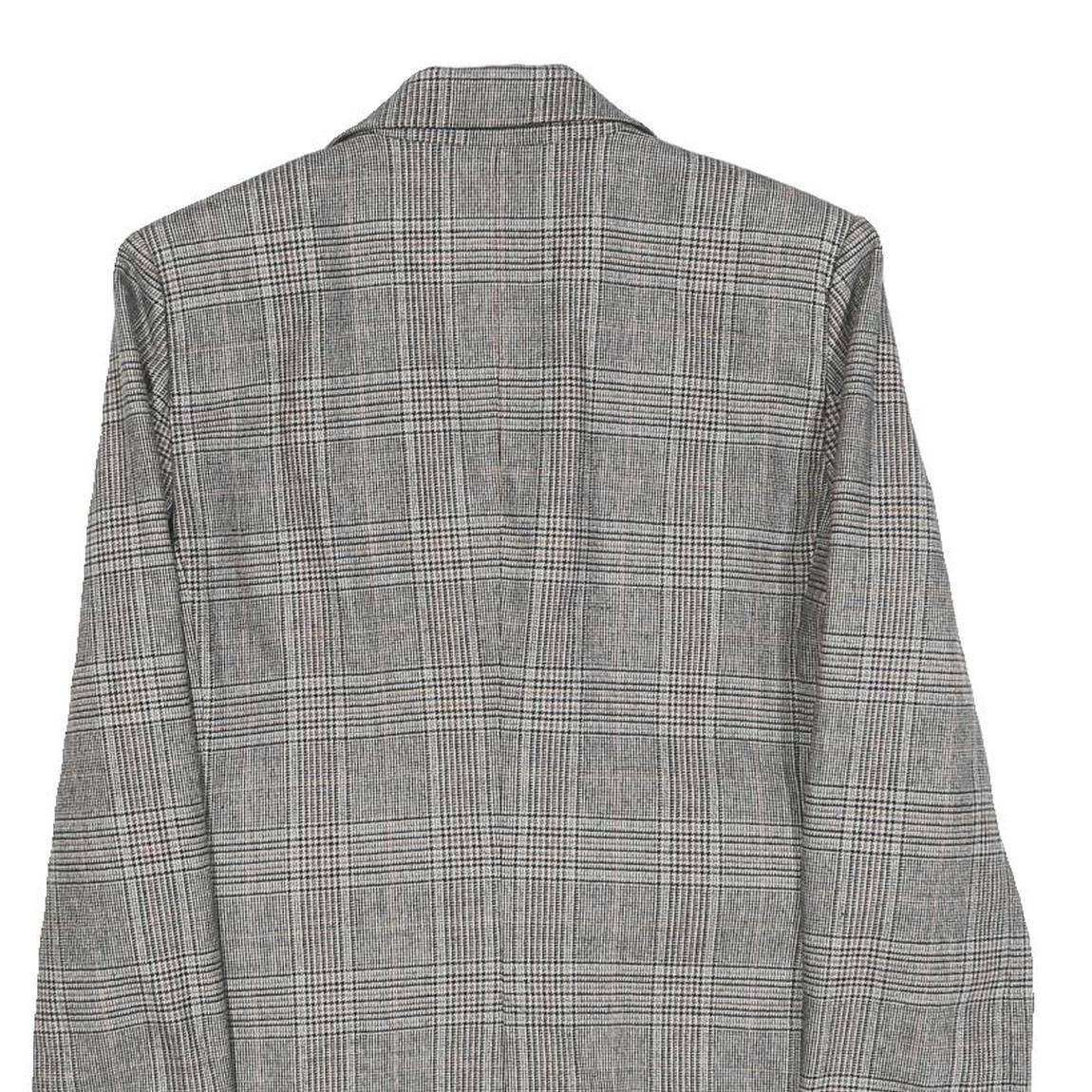ZARA BASIC Womens Grey Check Blazer Jacket S Woven Classic Button Closure