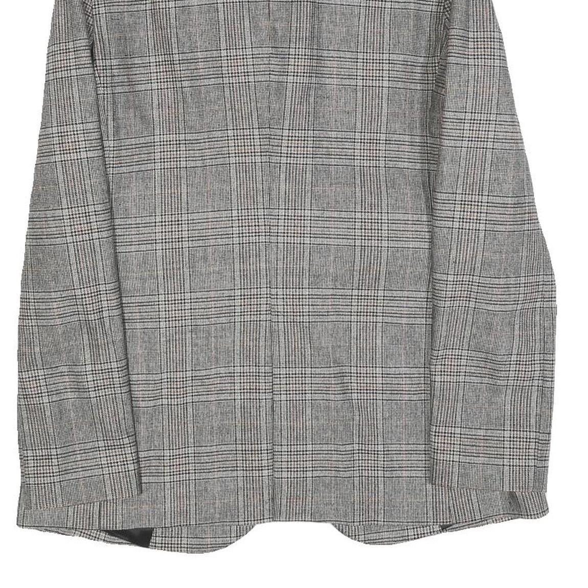 ZARA BASIC Womens Grey Check Blazer Jacket S Woven Classic Button Closure