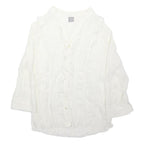 TU Womens White Cotton Blend Ruffle Shirt 3/4 Sleeve V-Neck UK 12 Lightweight