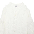 TU Womens White Cotton Blend Ruffle Shirt 3/4 Sleeve V-Neck UK 12 Lightweight