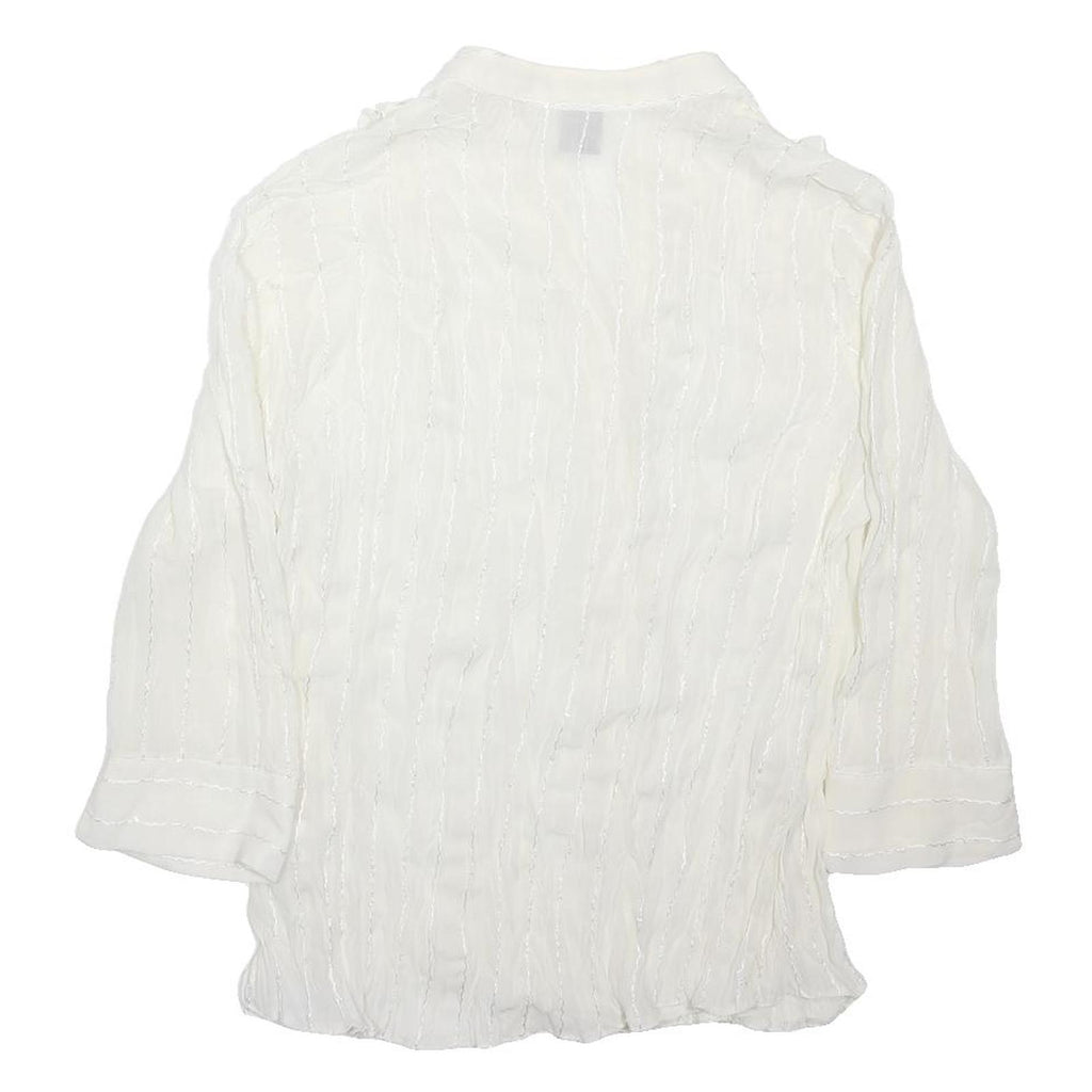 TU Womens White Cotton Blend Ruffle Shirt 3/4 Sleeve V-Neck UK 12 Lightweight