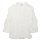 TU Womens White Cotton Blend Ruffle Shirt 3/4 Sleeve V-Neck UK 12 Lightweight