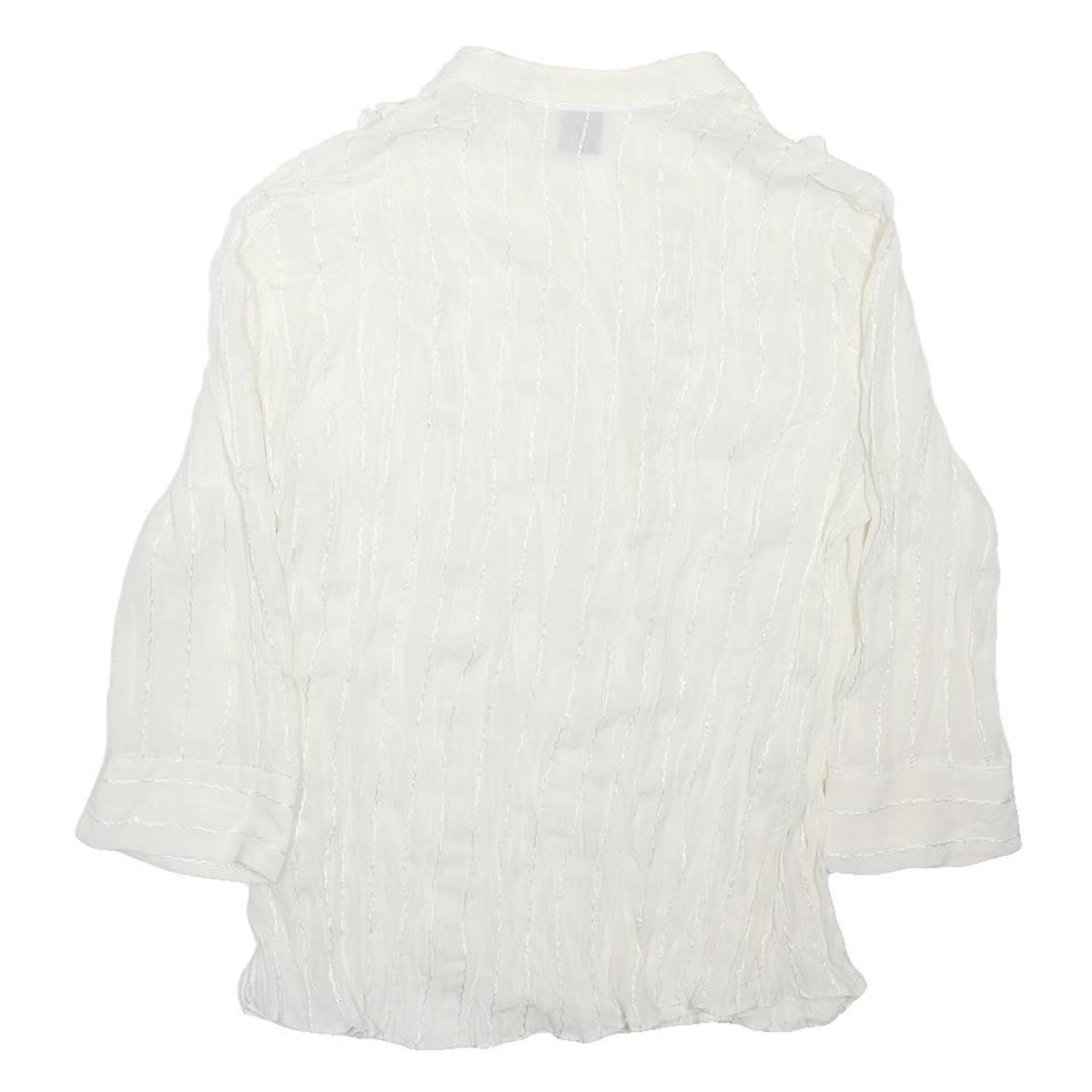 TU Womens White Cotton Blend Ruffle Shirt 3/4 Sleeve V-Neck UK 12 Lightweight