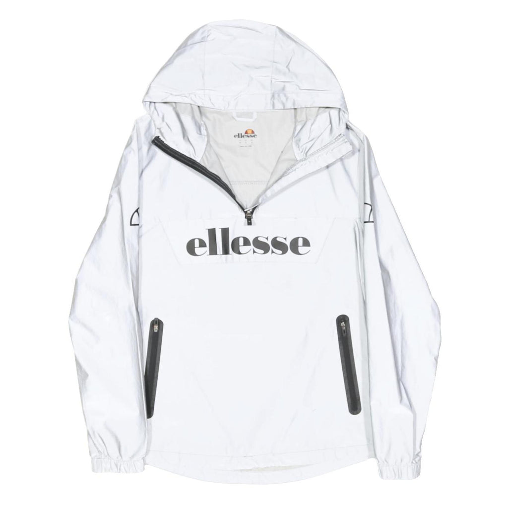 ELLESSE Womens White Hoodie Jacket UK 8 Polyester Zip Lightweight Logo