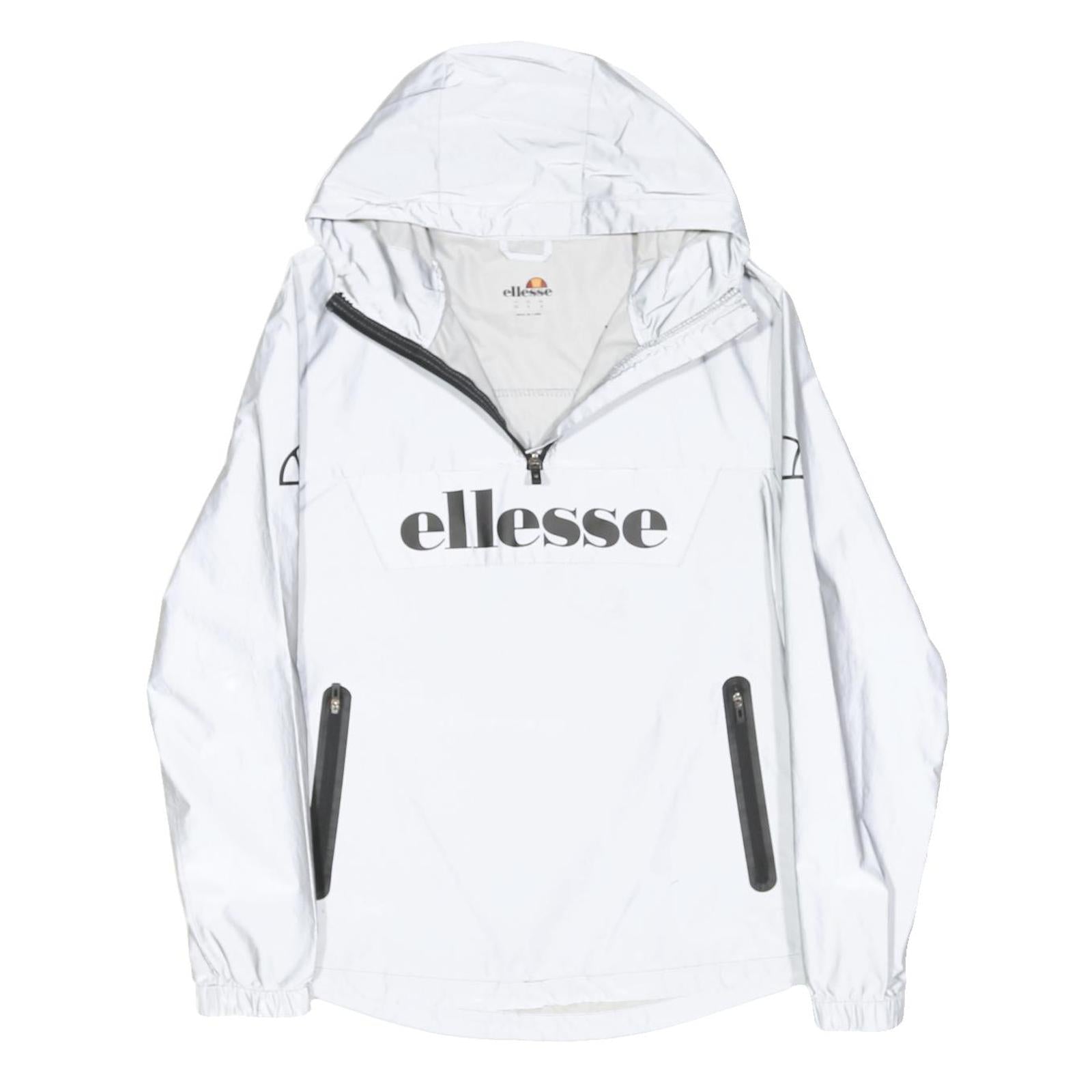ELLESSE Womens White Hoodie Jacket UK 8 Polyester Zip Lightweight Logo