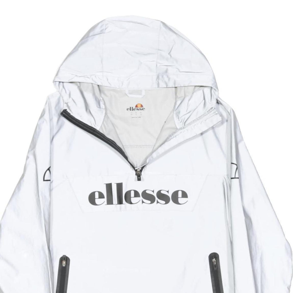 ELLESSE Womens White Hoodie Jacket UK 8 Polyester Zip Lightweight Logo