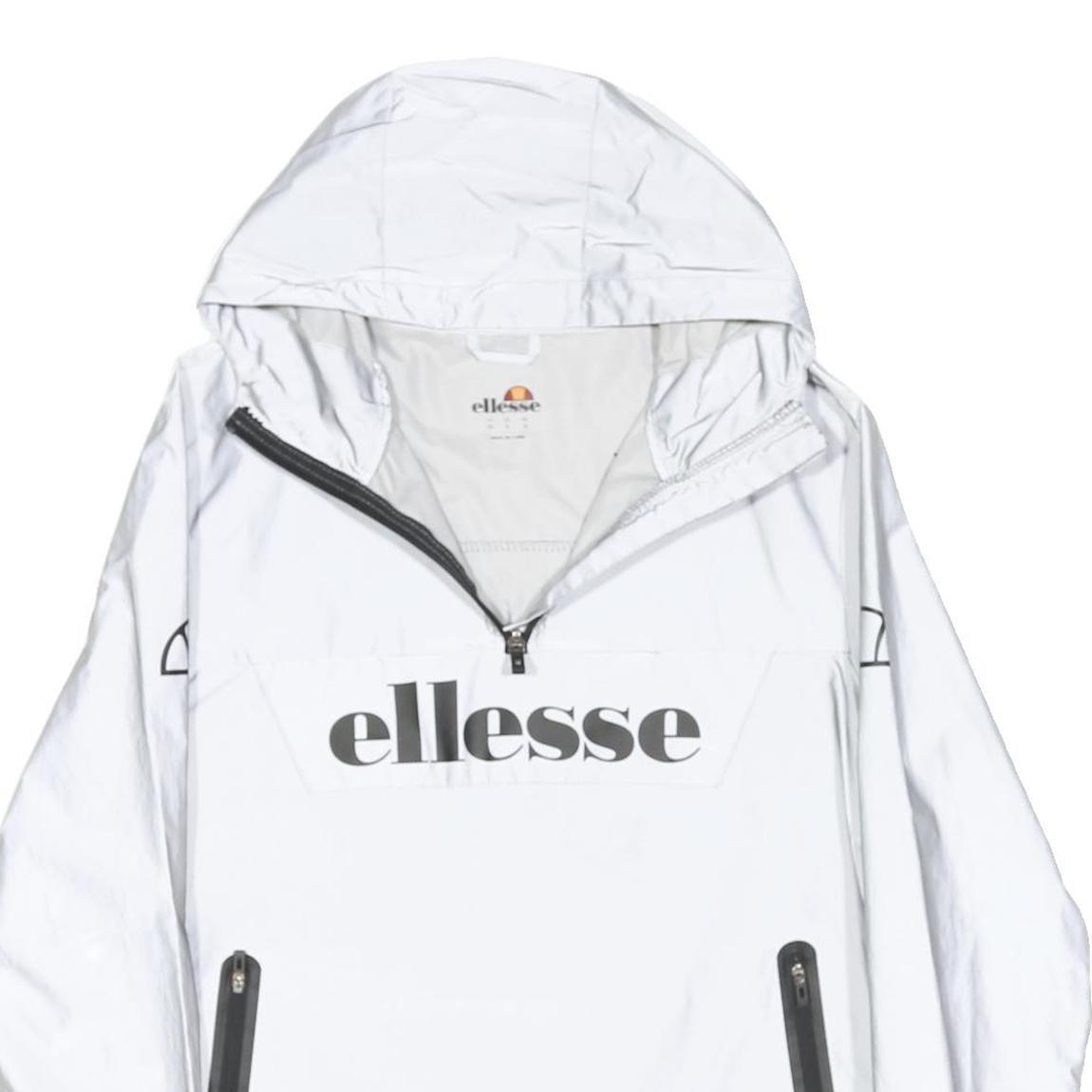 ELLESSE Womens White Hoodie Jacket UK 8 Polyester Zip Lightweight Logo
