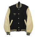 STEWART & STRAUSS Mens Black & Cream Varsity Wool Blend Jacket S Button Plain
