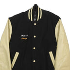 STEWART & STRAUSS Mens Black & Cream Varsity Wool Blend Jacket S Button Plain