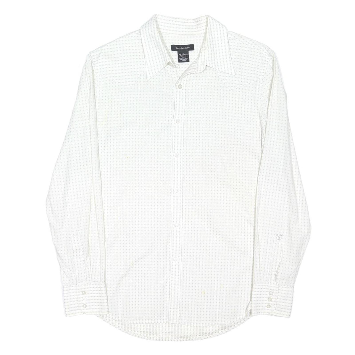 CALVIN KLEIN JEANS Mens White Patterned Shirt M Cotton Blend Button Closure