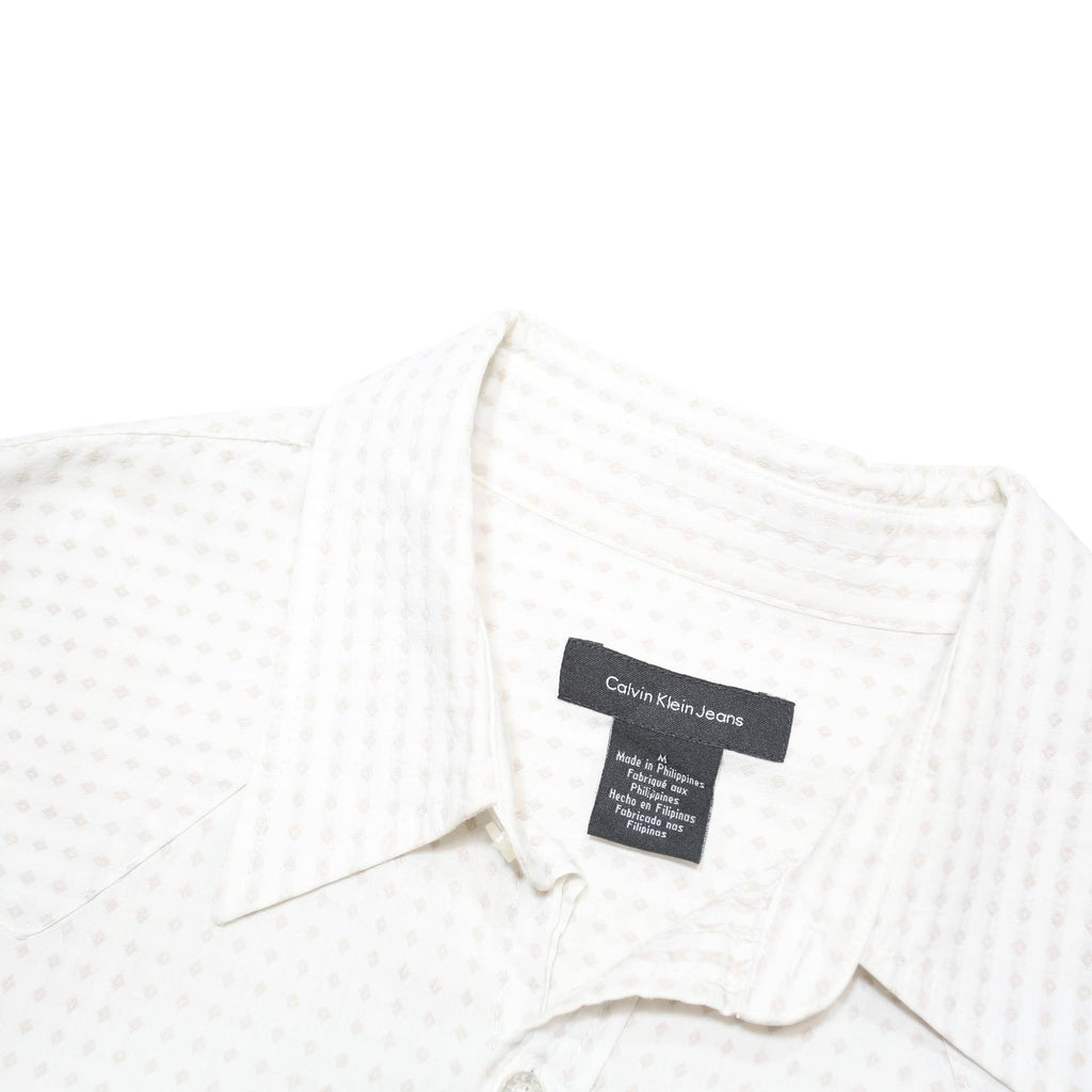 CALVIN KLEIN JEANS Mens White Patterned Shirt M Cotton Blend Button Closure