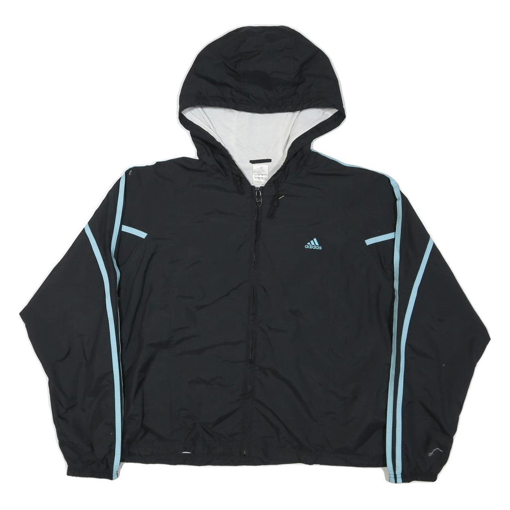 ADIDAS Womens Black & Light Blue Track Jacket XL Polyester Blend Zip Hooded