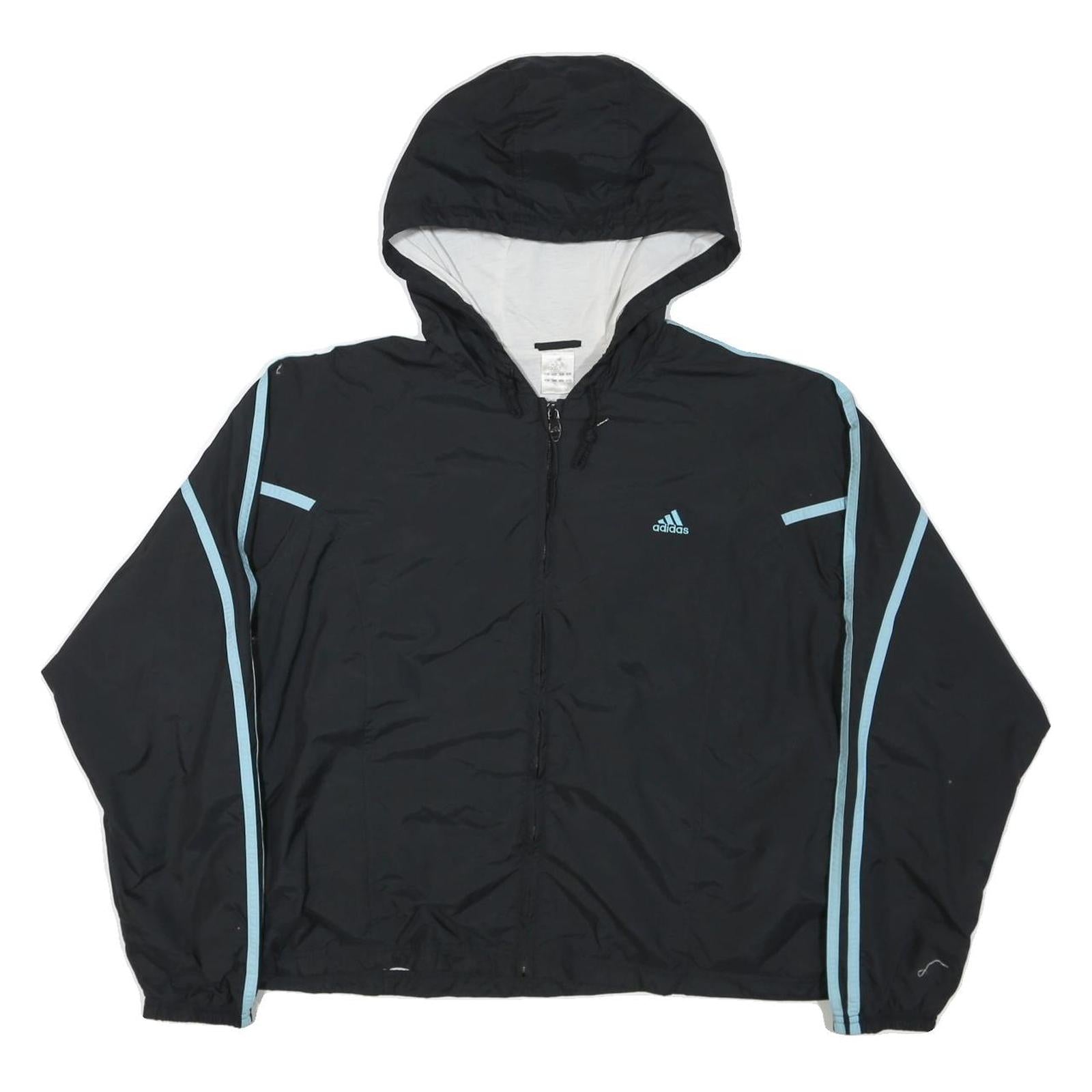 ADIDAS Womens Black & Light Blue Track Jacket XL Polyester Blend Zip Hooded