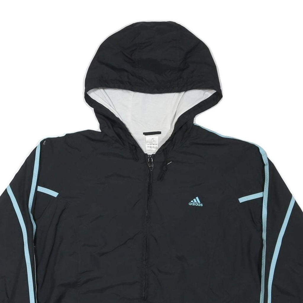 ADIDAS Womens Black & Light Blue Track Jacket XL Polyester Blend Zip Hooded