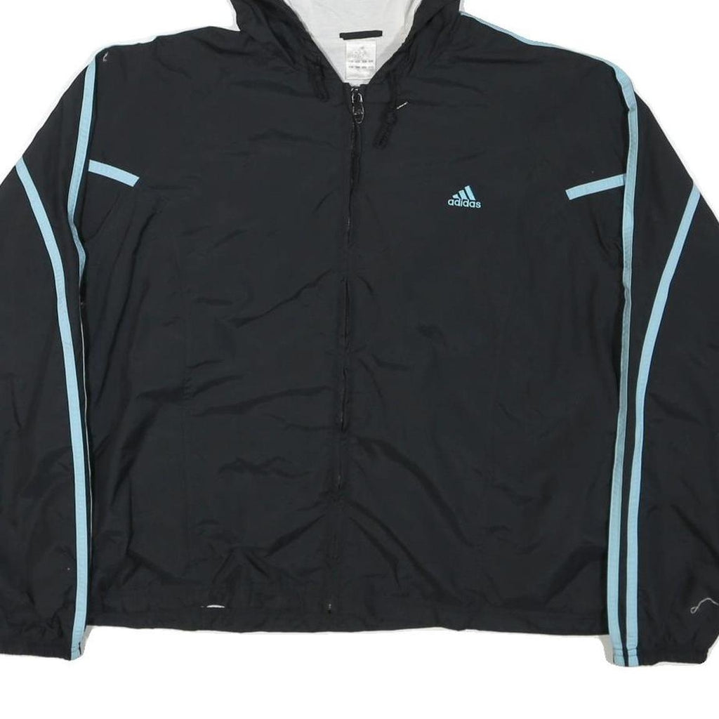 ADIDAS Womens Black & Light Blue Track Jacket XL Polyester Blend Zip Hooded