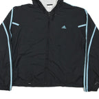 ADIDAS Womens Black & Light Blue Track Jacket XL Polyester Blend Zip Hooded