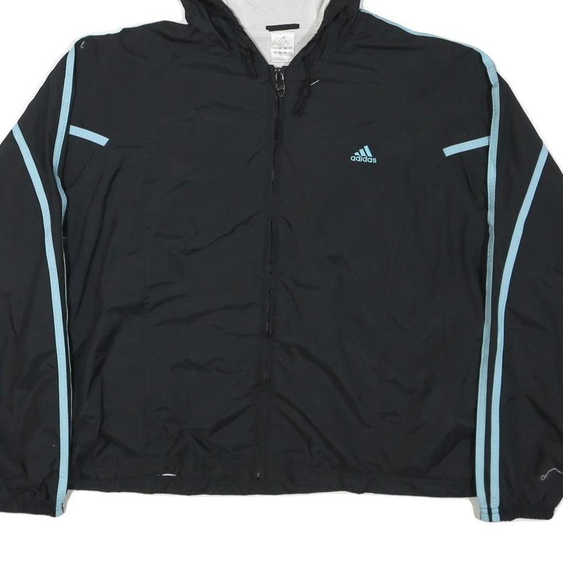 ADIDAS Womens Black & Light Blue Track Jacket XL Polyester Blend Zip Hooded