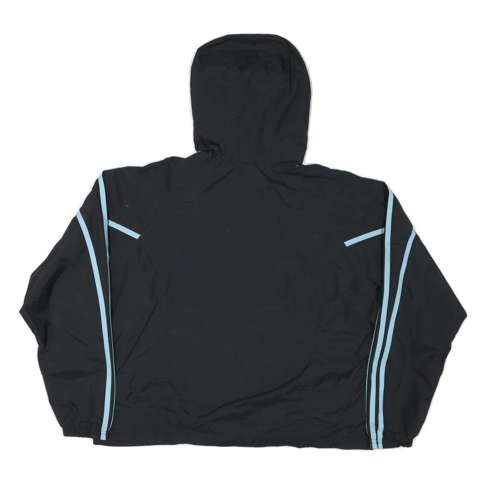 ADIDAS Womens Black & Light Blue Track Jacket XL Polyester Blend Zip Hooded