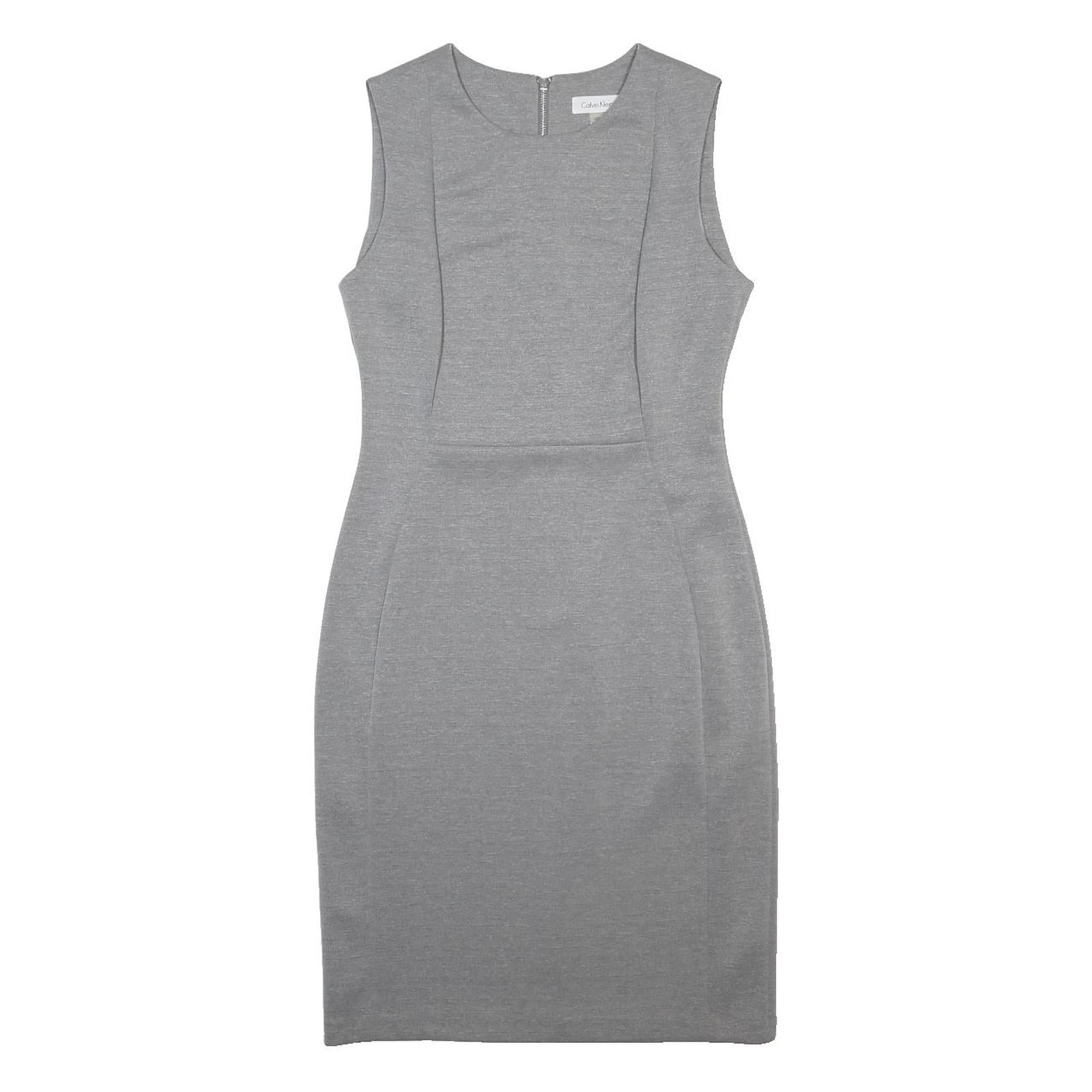 CALVIN KLEIN Womens Grey Sleeveless Sheath Woven Dress Size S Elegant Workwear