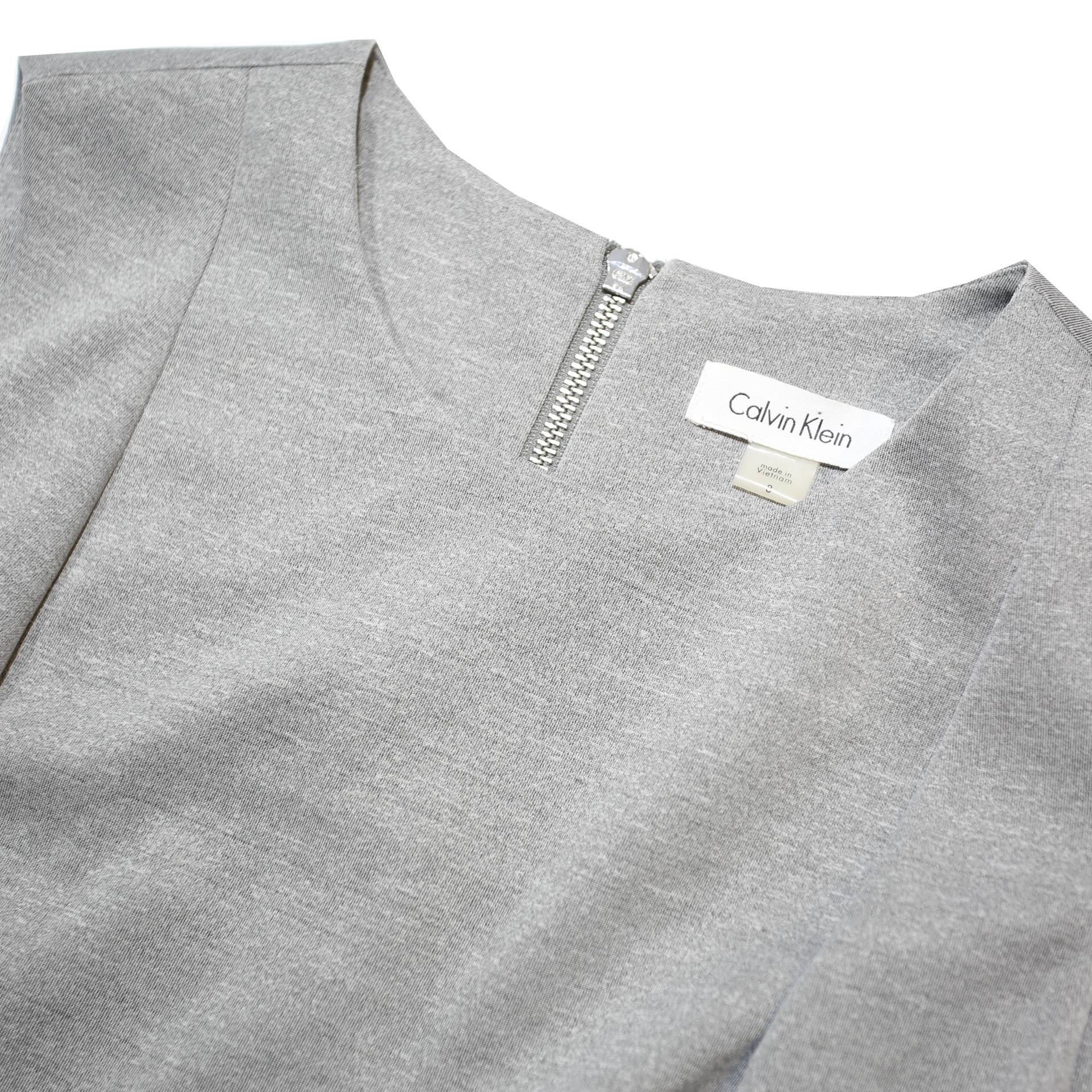CALVIN KLEIN Womens Grey Sleeveless Sheath Woven Dress Size S Elegant Workwear