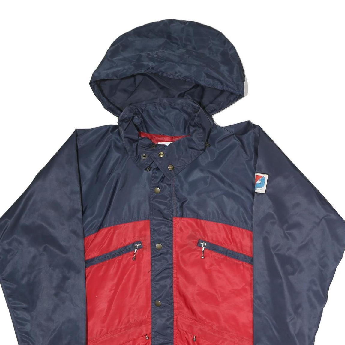 PACIFIC SPORT Mens Navy & Red Zip Jacket L Polyester Colourblock Hooded Outdoor
