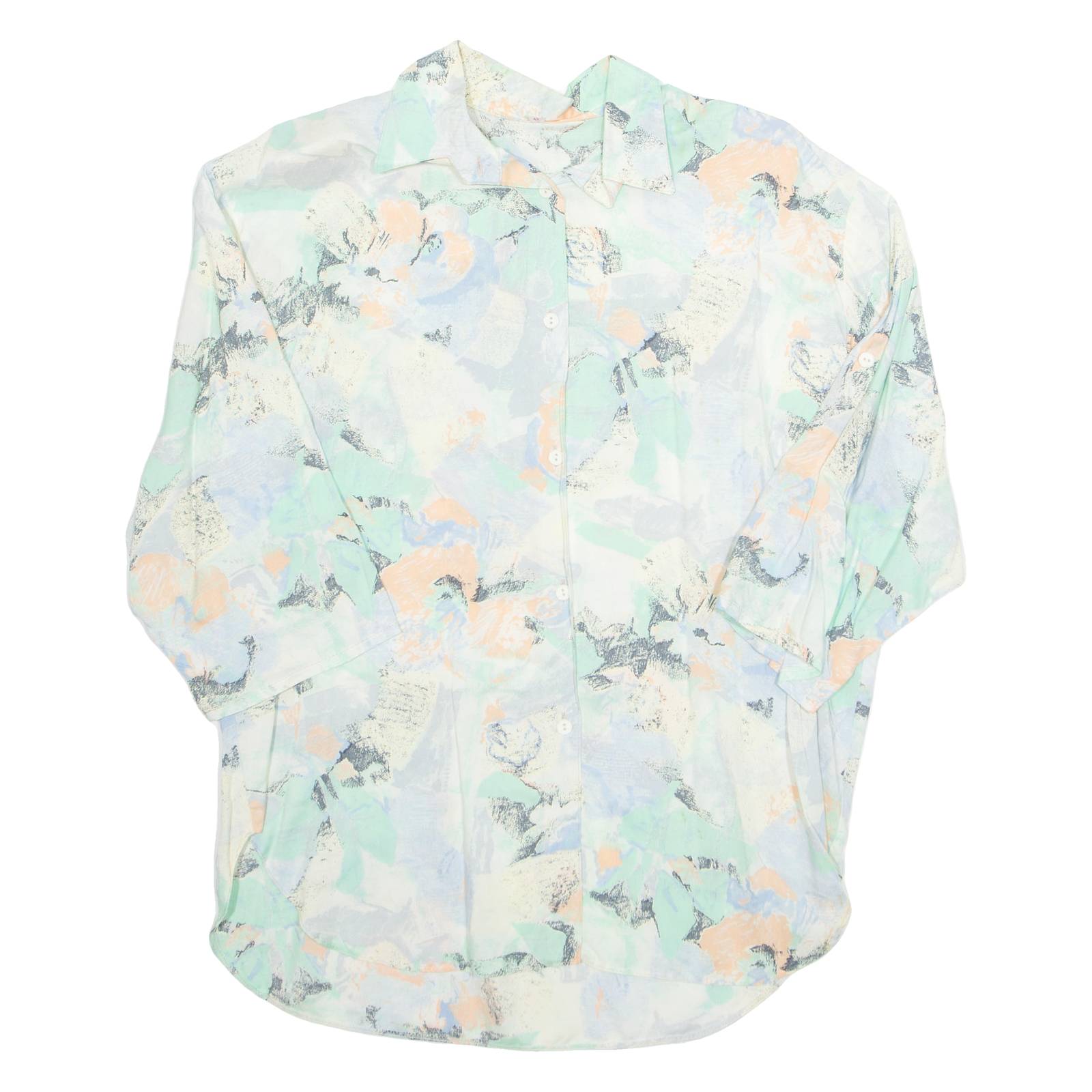 Womens Printed Blouse Blue 3/4 Sleeve Crazy Pattern XL